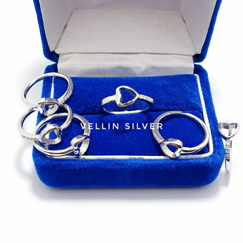Cincin Wanita Silver Asli 925 - Cincin Perak Love Hati Lapis Emas Putih