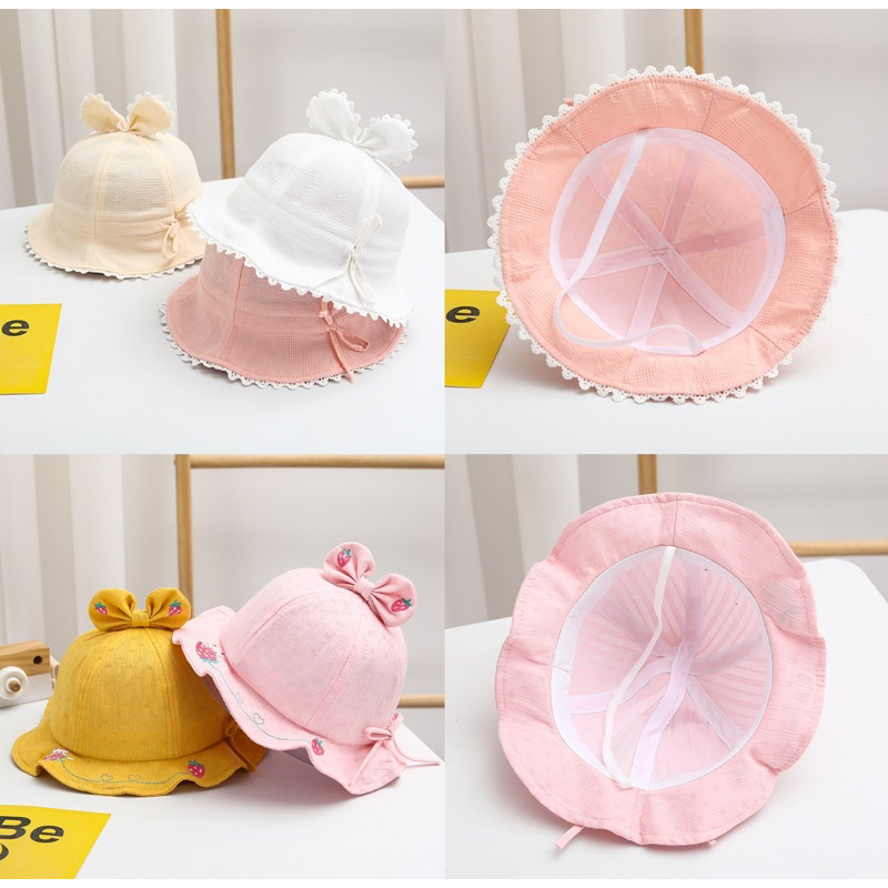 9-22 bulan Topi Bucket Anak Perempuan  Model Motif dan Straw