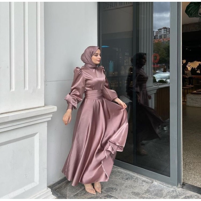 ABIYE GOWN - Dress pesta muslim maxi flare dress big size jumbo ukuran besar elegant party hijab gow