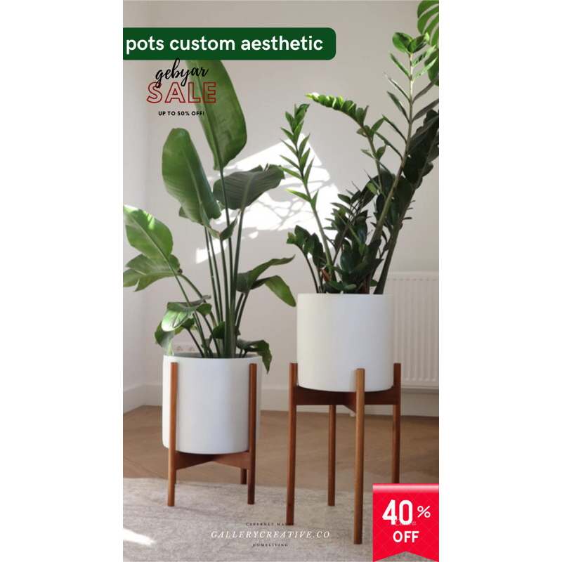 pot bunga besar - pot terakota free packing kayu - pot tanah liat 30 cm (include standing pot kayu)