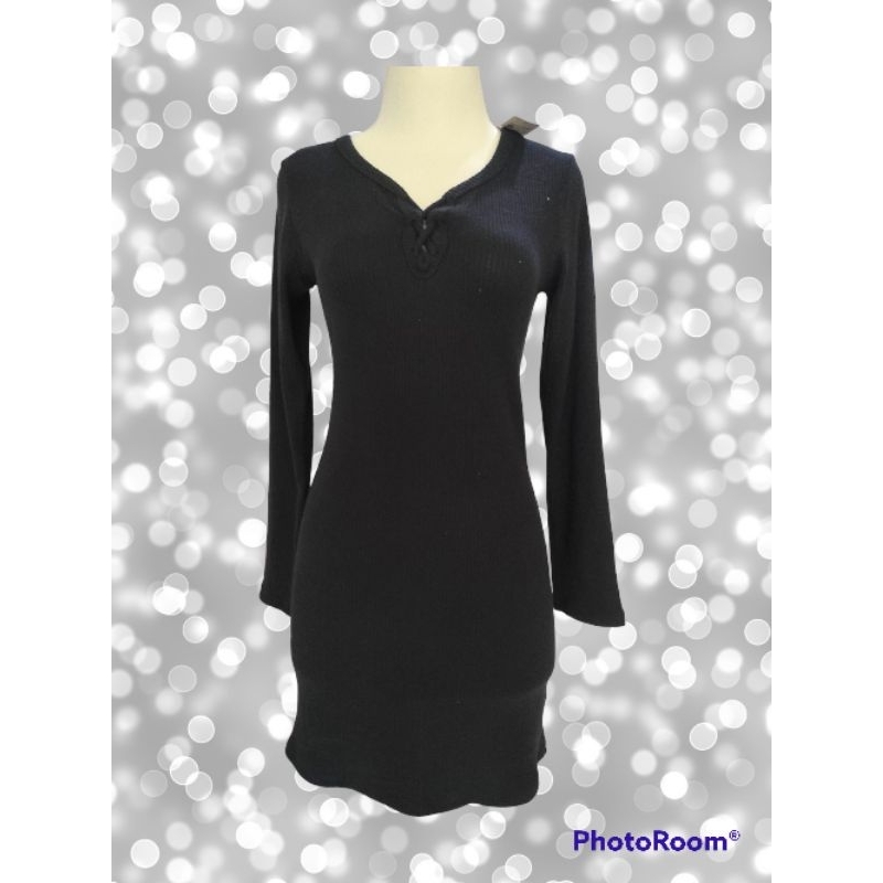 Dress bodycon rib lengan panjang