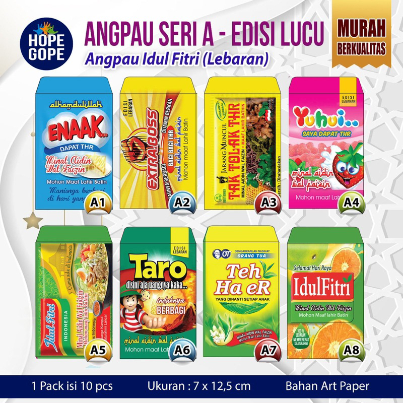 

[10 LEMBAR] Angpao Idul Fitri Amplop Lebaran Lucu Snack