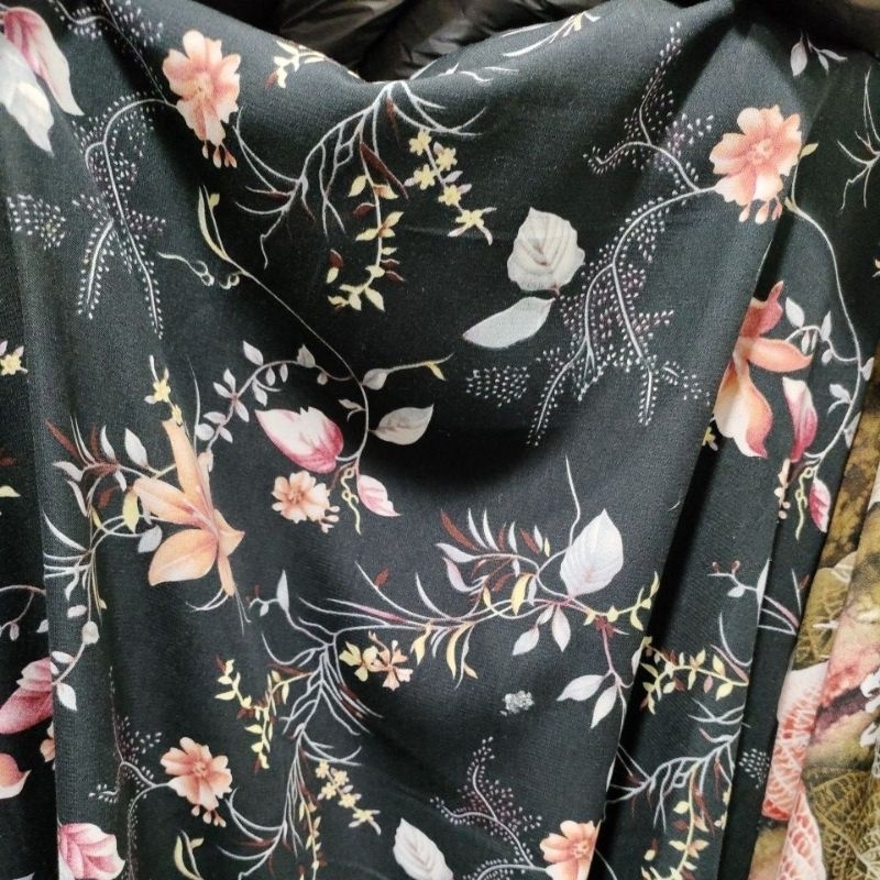 Kain woolpeach motif bunga A- bahan kain meteran wolfis motif- kain kaftan