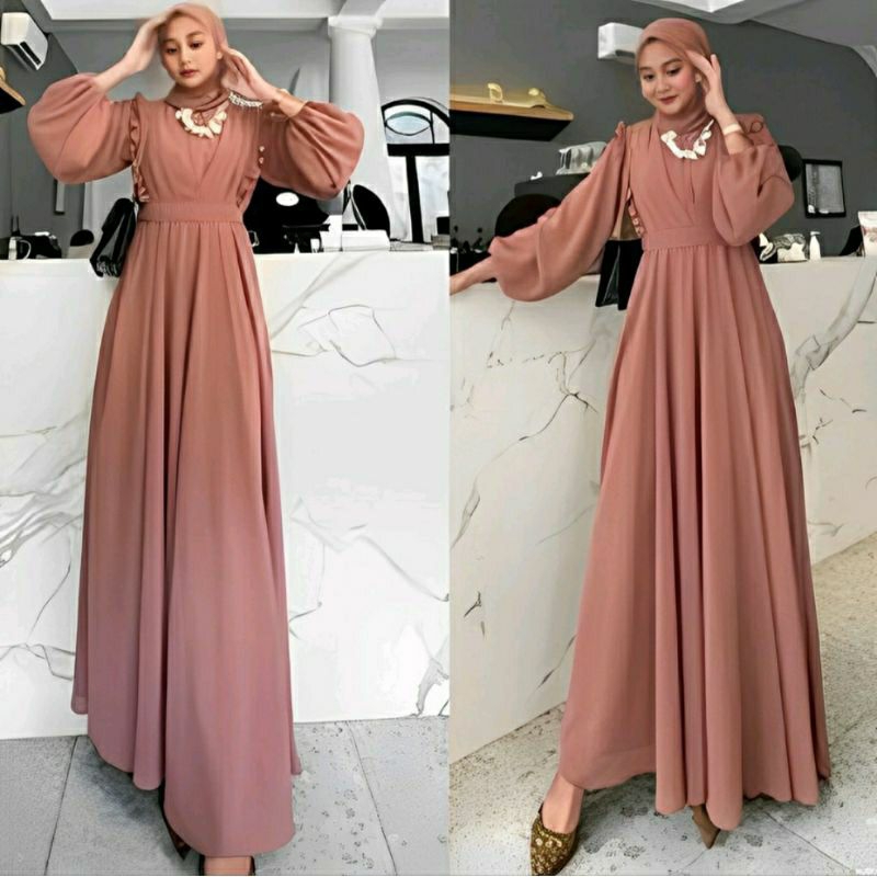 SABIHA - Baju Gamis Crinkle Airflow BUSUI Friendly Dress Ukuran  M L XL XXL LD120 JUMBO Full Furring