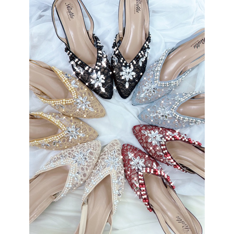 Termurah!!! COD sendal payet genjang hak 5cmmewah rattu series