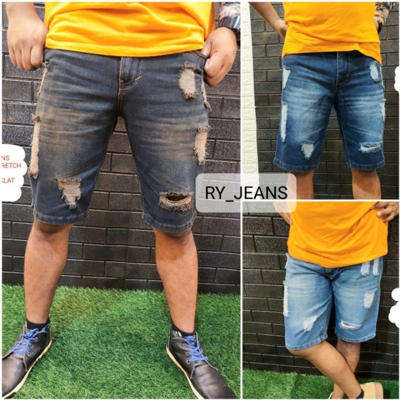 jeans pendek pria celana jeans sobek pendek pria