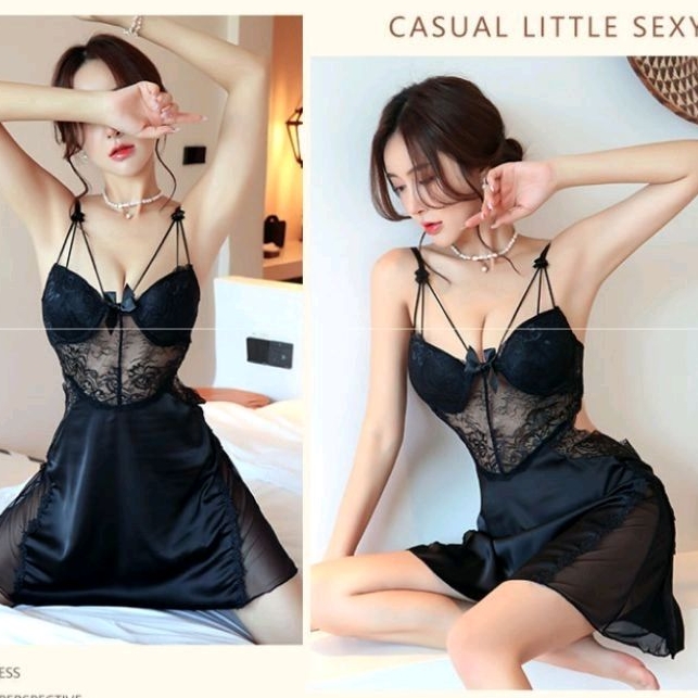 PREMIUM Lingerie Mini Dress Satin Renda Halus Bra Busa Romantic Backless