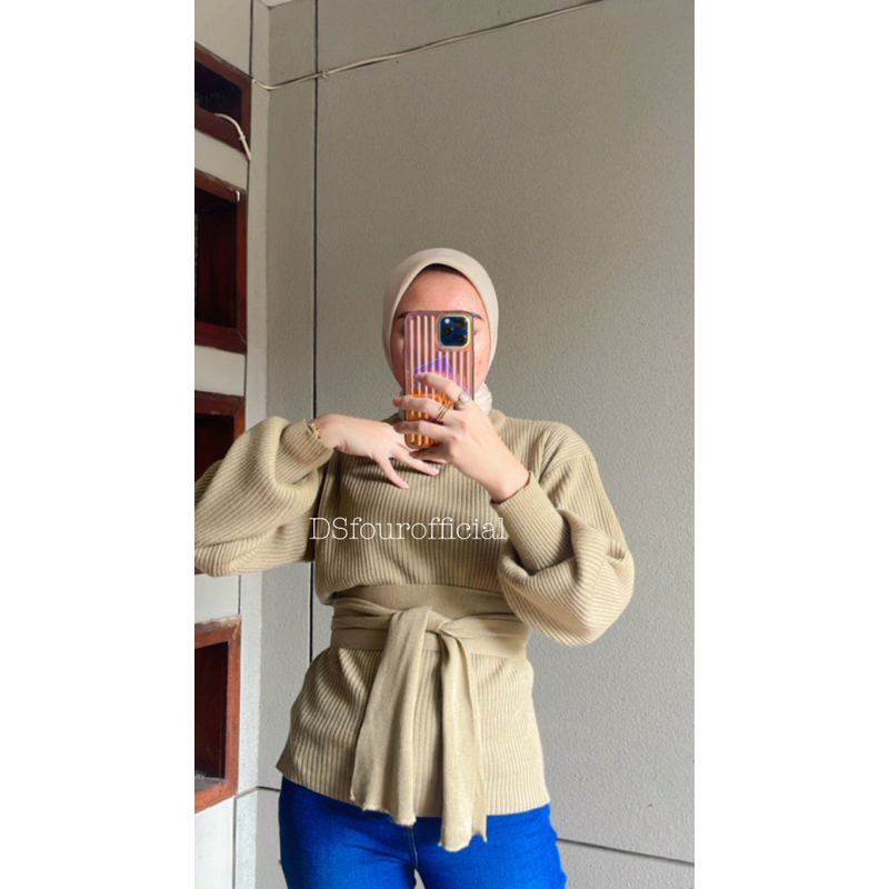 Salza blouse rajut premium / atasan rajut premium+belt