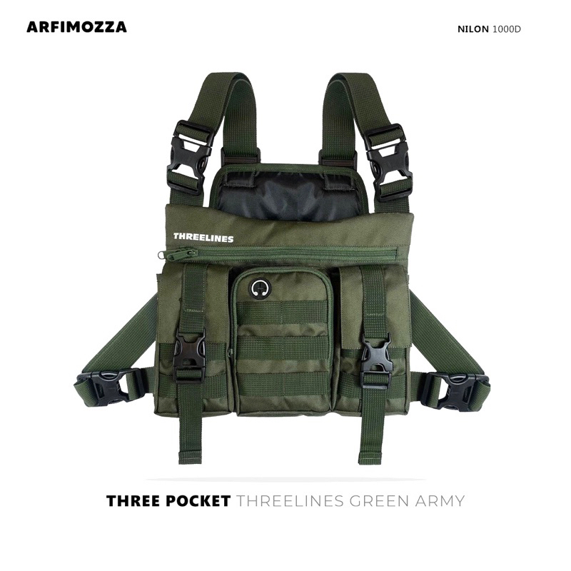 TAS DADA PRIA TACTICAL ORIGINAL THREELINES GREEN ARMY THREE POCKET / CHEST RIG BAG THREELINES GREEN ARMY ORIGINAL / CHEST BAG PREMIUM ORIGINAL THREELINES