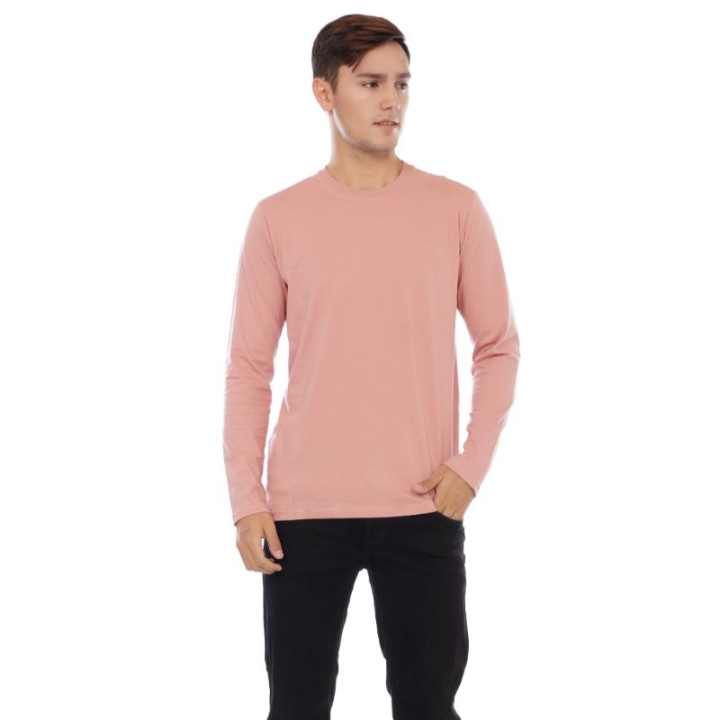 KAOS POLOS LENGAN PANJANG LONG SLEEVE T-SHIRT DUSTY PINK PRIA COWOK PREMIUM DISTRO JUMBO PESANAN COD