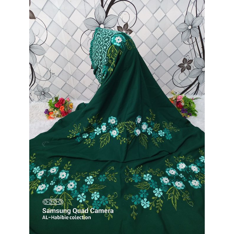 mukena polino silk kain hijau bordir