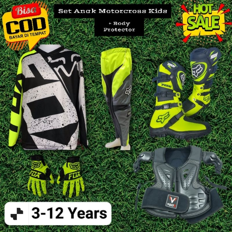 Paket Lengkap Set Anak Trail Motocross Baju Celana Sepatu Glove Body Protector kids