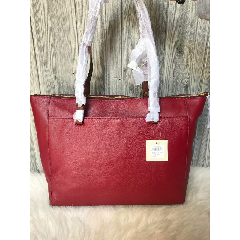 FOSSIL rachel shopper tote bag red velvet leather