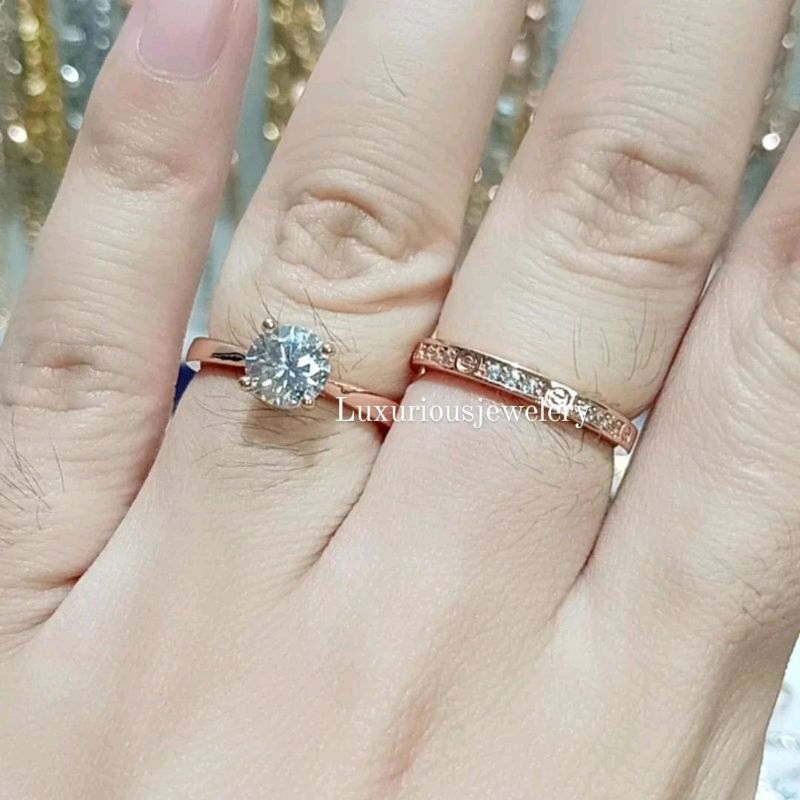 Cincin Replika berlian Eropa 2in1 lapis emas