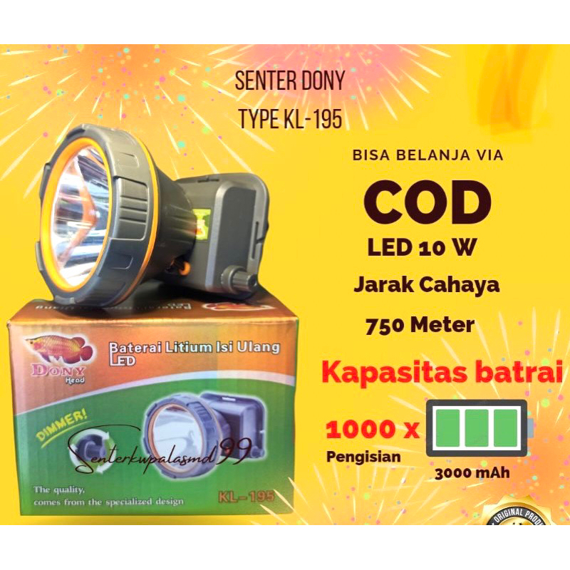 HEADLAMP SENTER KEPALA DONY KL-195 DIMMER ORIGINAL CAHAYA PUTIH DAN KUNING