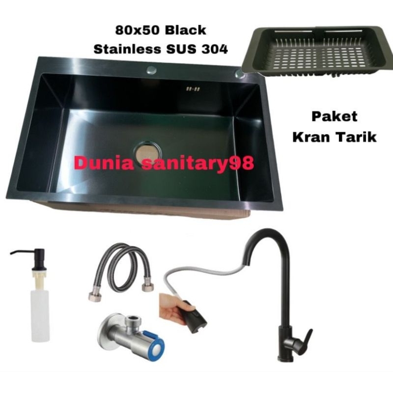 Promo!! Paket Bak cuci piring 8050 Black Loonginc by Bolzano stainless SUS 304 Kitchen sink