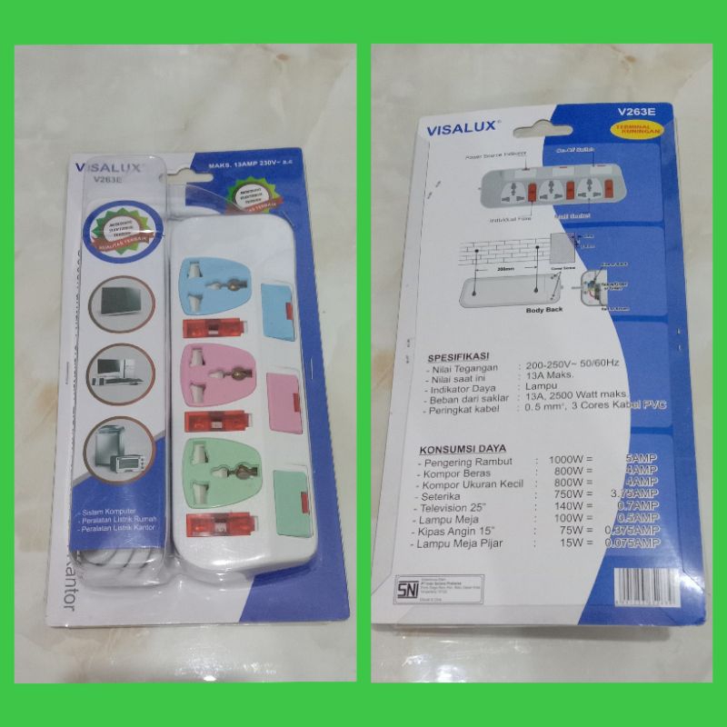 cok papan listrik visalux V263E/ kotak kontak kabel 2,5meter/extension socket kabel