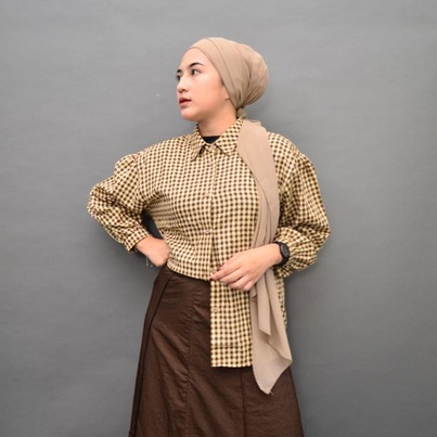RAABIHA Hazel Shirt Tartan I Kemeja Kotak-Kotak I Blouse Kotak-Kotak I Kemeja Wanita Kekinian