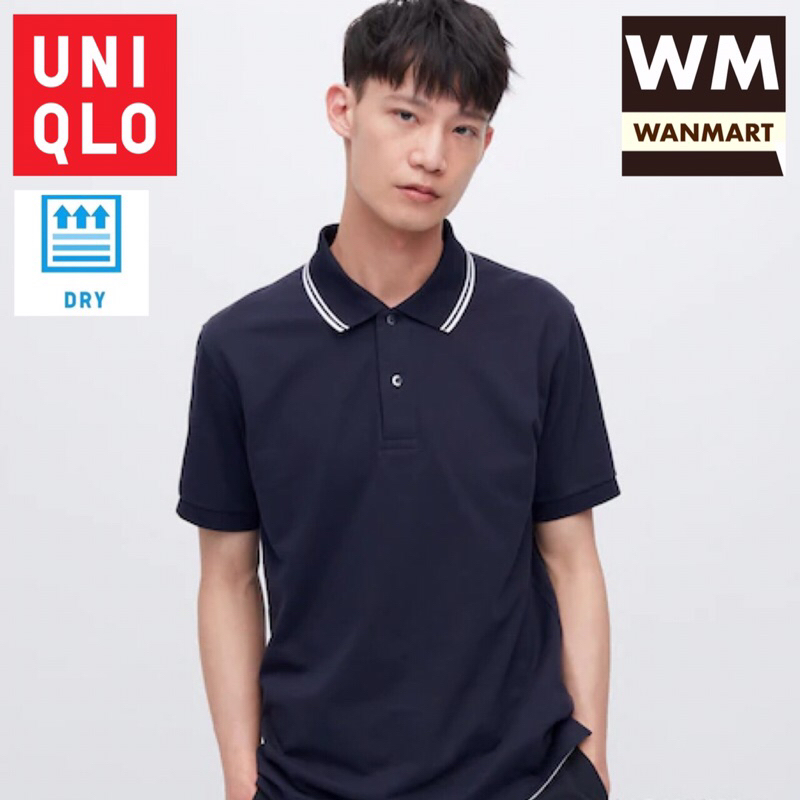 UNIQLO Men Polo Shirt Kaos Pria Dry Pique Lengan Pendek Navy