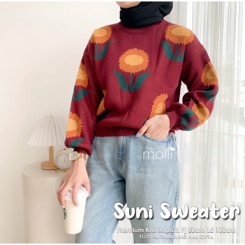 SUNI SWEATER RAJUT PREMIUM KNITS MOTIF BUNGA