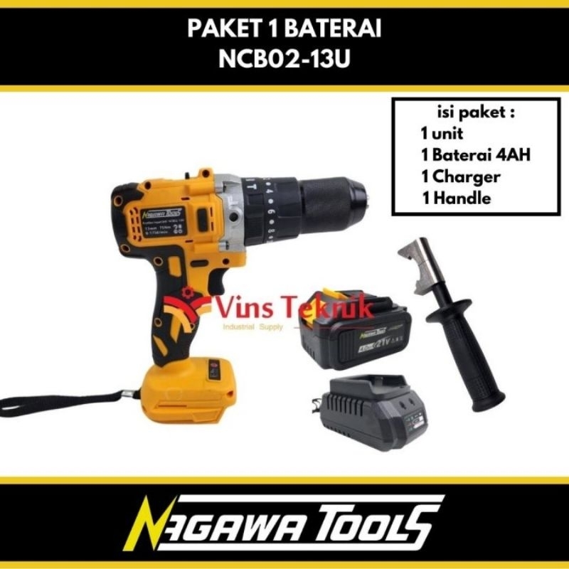 Paket 1 Baterai Mesin Bor Cordless 13Mm Brushless Nagawa Tool Ncb02-13