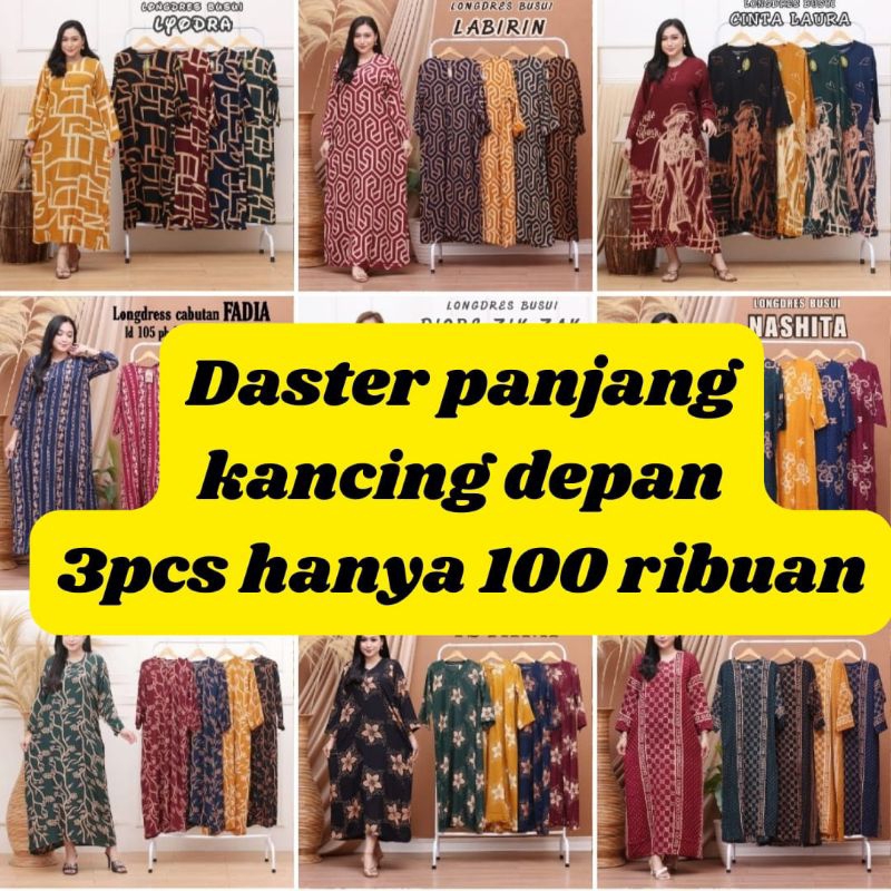 Daster Rayon Daster Panjang 3 pcs 100 ribuan Daster Lengan Panjang Kancing Depan Longdres