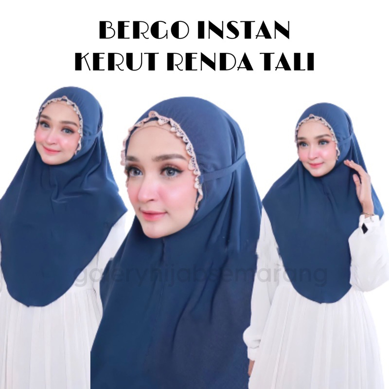 Bergo instan kerut renda tali - jilbab renda tali - bergo maryam kerut oval termurah - kerudung keru