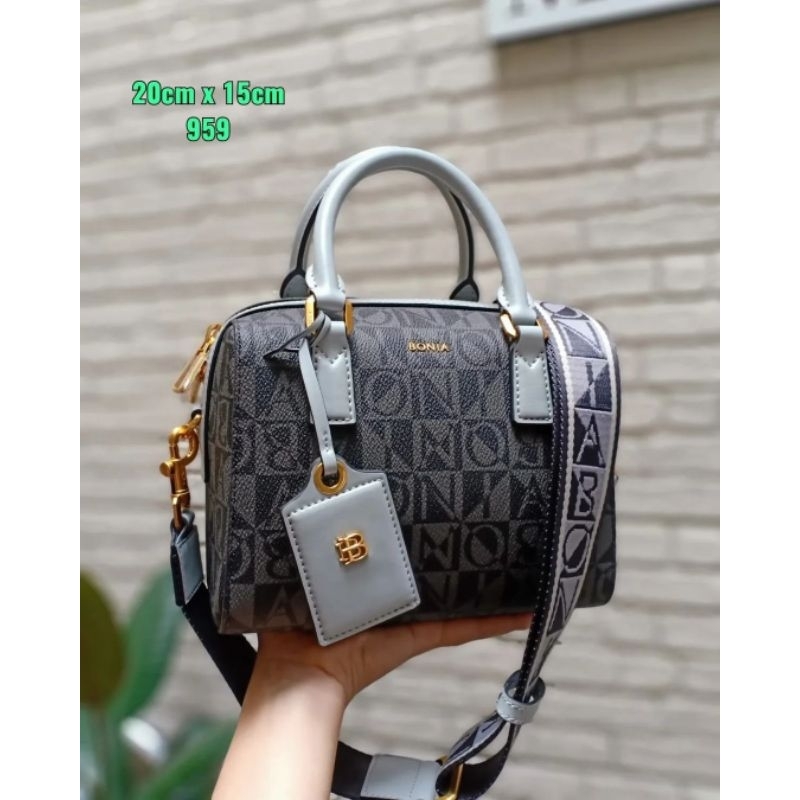 tas bonia original speedy monogram hitam tali lebar s