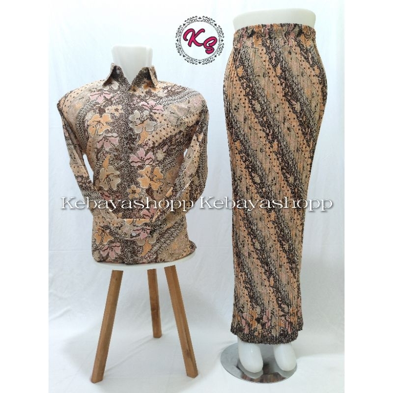 Kebayashopp - set couple rok plisekt kemeja panjang/couple batik rok dan kemeja/couple kebaya wisuda/couple pasangan keluarga/couple batik pesta/couple termurah