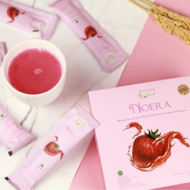 Noera Collagen 1 Box drink strawberry BPOM NOERA COLLAGEN minuman kolagen salmon dna birdnest and saffron extract pemutih kulit sehat 15 sachet kemasan baru