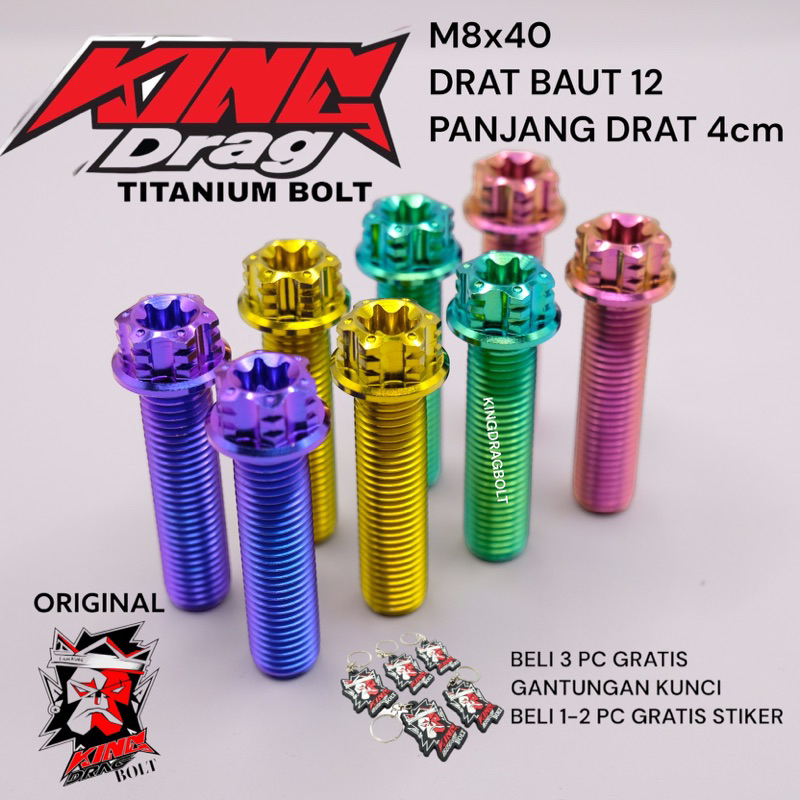 baut TITANIUM 01 original KINGDRAG THAILAND M8x40 8x40 baut 12 panjang drat 4cm PREMIUM QUALITY