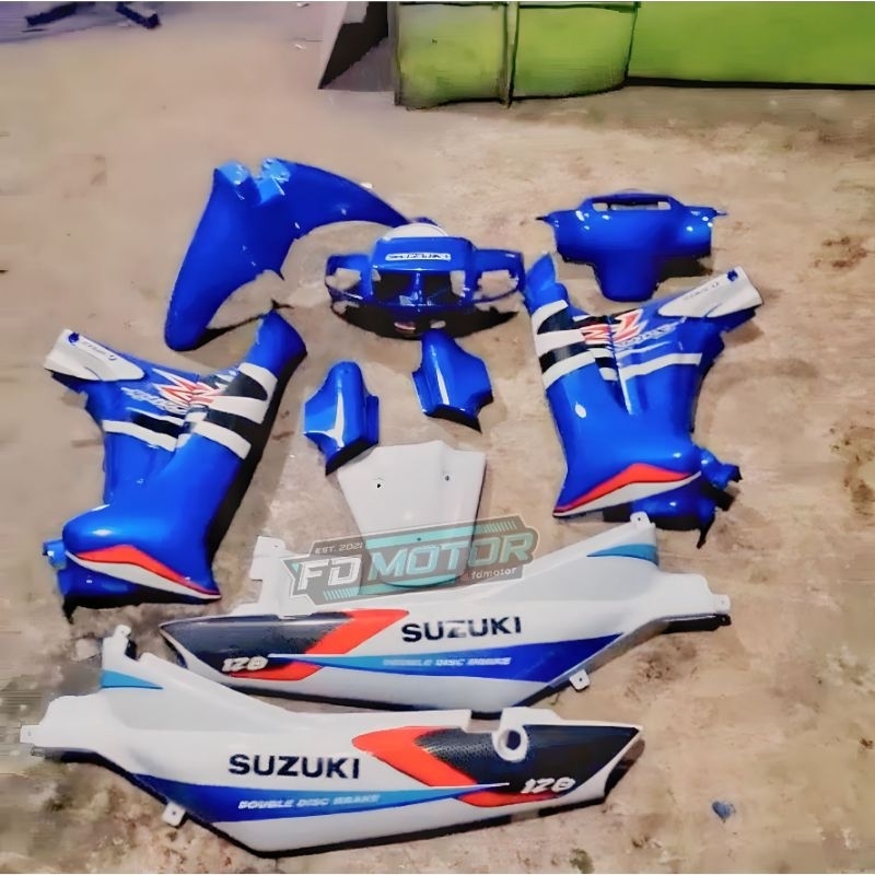 Cover Body Full Set Satria 2 Tak / Satria Lumba warna Biru Putih