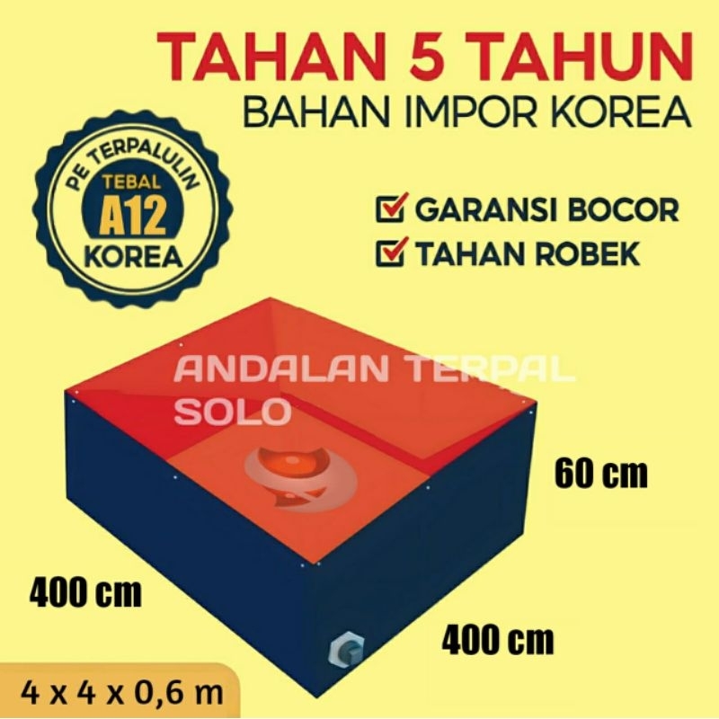 Terpal kolam Terpal ikan kotak ukuran 400x400x60/4×4×0.6 type  A12 korea