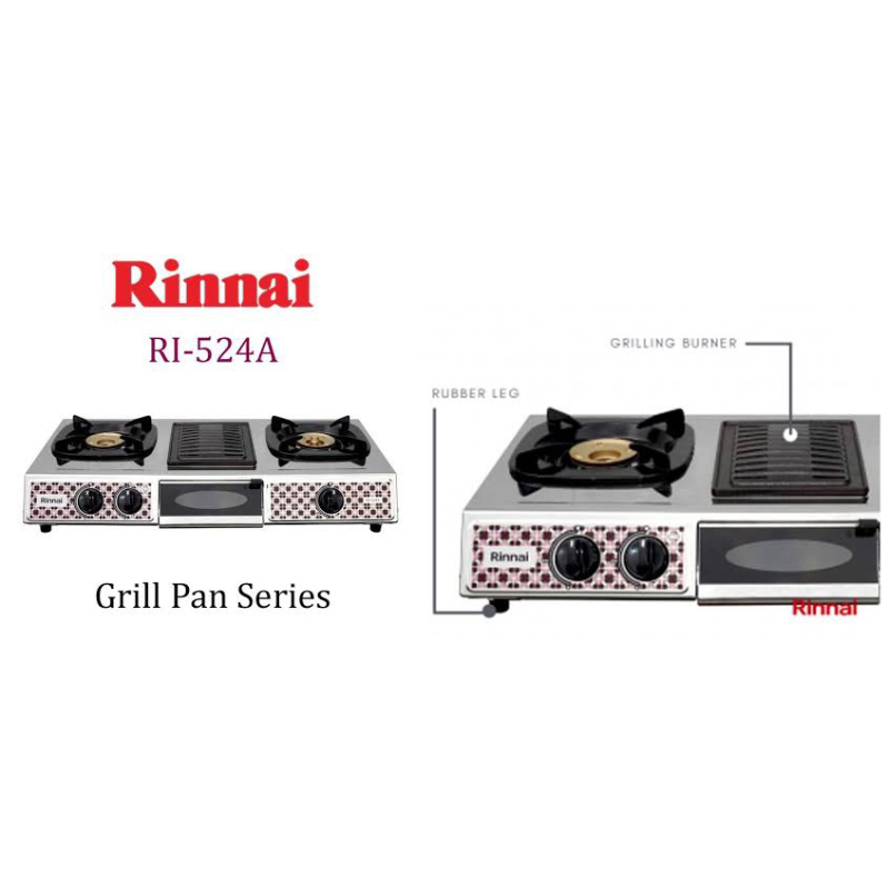 RINNAI Kompor Gas 524 A 2 Tungku Dan Grill Pan / KOMPOR RINNAI 524A