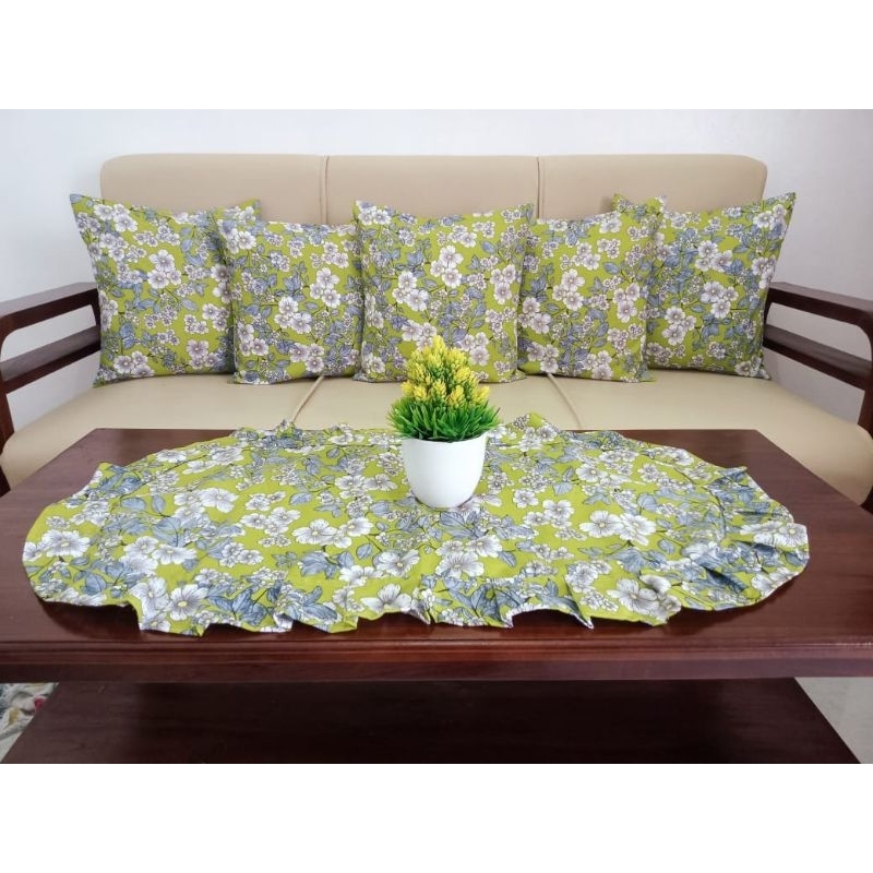 SARUNG BANTAL SOFA 40X40 DAN TAPLAK MEJA TAMU UKURAN 45 X 90 CM RUMBAI ANEKA MOTIF