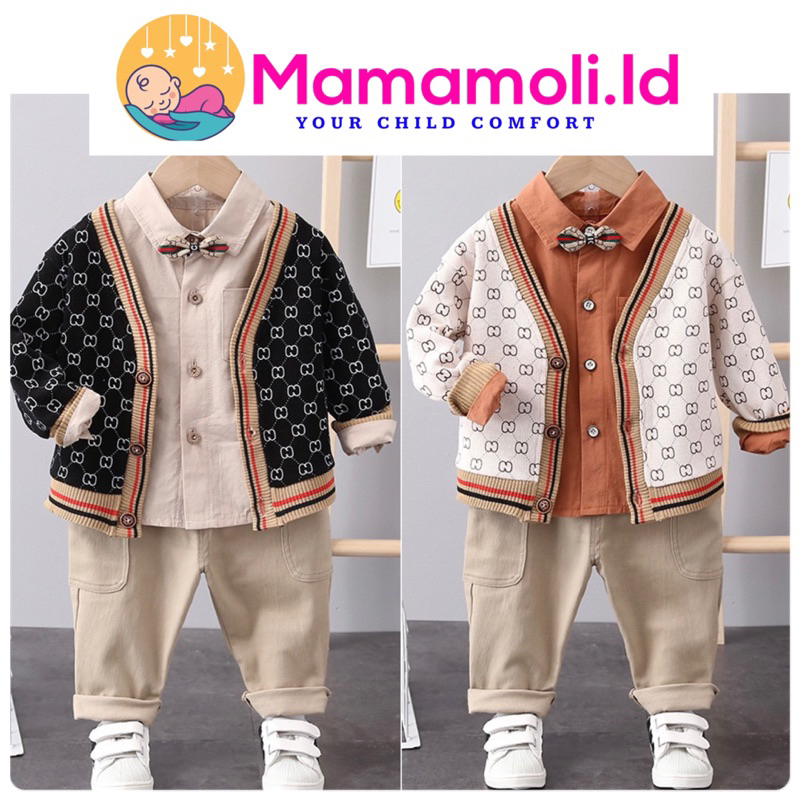 Baju Setelan Anak Laki Laki Cowok 1 2 3 Tahun  3 IN 1 ( Kemeja,Celana Panjang ,Rompi/ Vest ) / Baju Lebaran Anak / Baju Jalan Anak / Baju Casual Anak Import Quality, Sepatu Sandal Anak / Sweater Jaket Anak Laki laki / Cowok