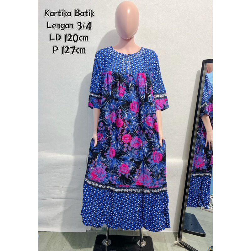 Daster Longdress Kartika Batik Premium LD 126cm Tangan 3/4 Daster Kartika Susun Gamis Wanita