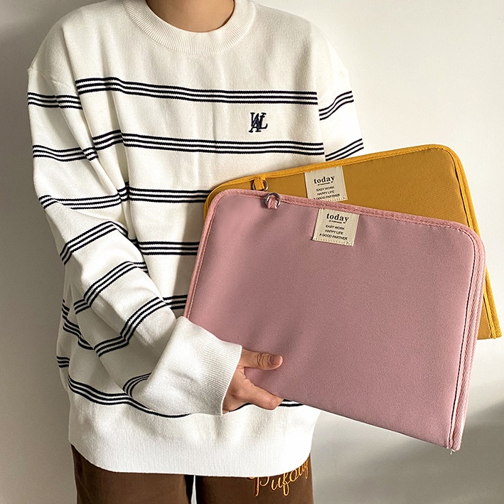 Sleeve Pouch Sarung Tas Bag Case Ipad Tab Tablet Macbook Air Pro Laptop Asus Acer Lenovo HP Huawei 11 12 13 14 15 inch Motif Gambar Polos Warna Biru Navy Hijau Pink Mustard Yellow Ginger Lucu Cute Murah Korean Model Banyak Ruang Slot Stationary