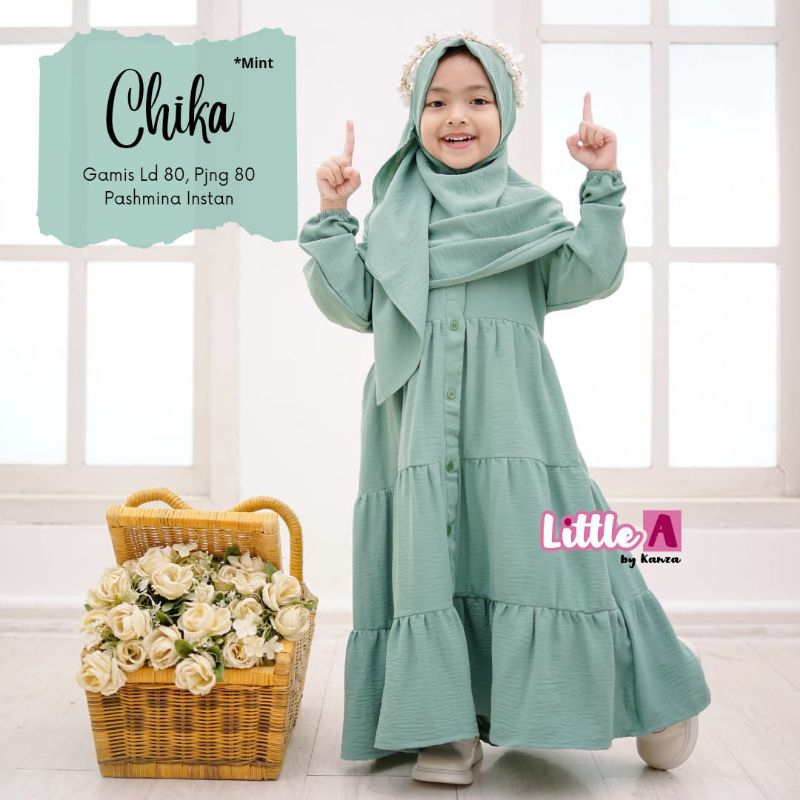 DheestyFashion Gamis Anak Perempuan CHIKA Kisds Gamis Set Pasmina Instan Little A by Kanza