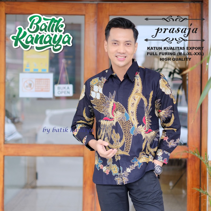 PRASAJA Kemeja Batik Pria Lengan Panjang Berlapis Furing Bahan Katun Berkualitas Ekspor