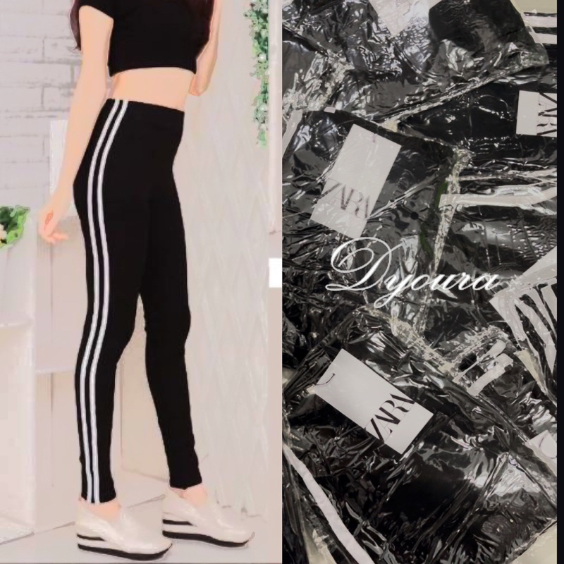 Legging import bahan rajut list samping