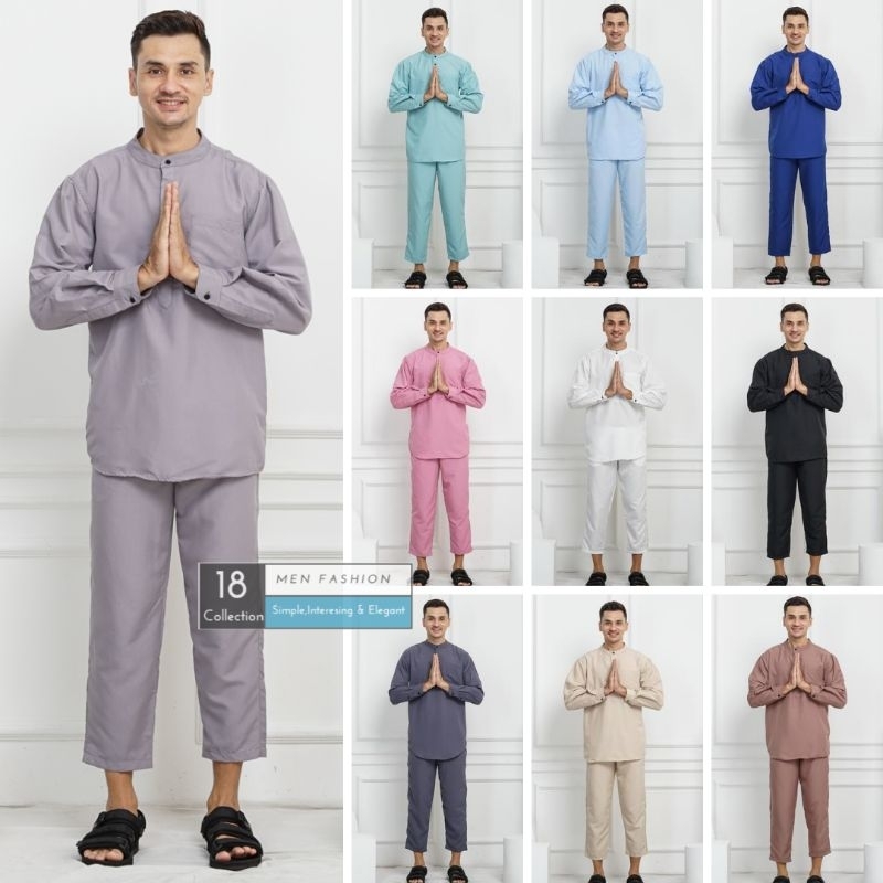 Koko Kurta Dewasa Polos Lengan Panjang Satu Set Baju Dan Celana