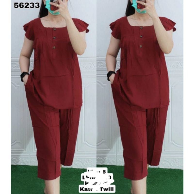 setelan 7/8 katun rayon#setelan terlaris#setelan lengan pendek#setelan kancing tiga#setelan rayon po