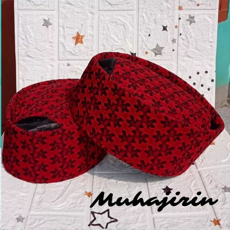terbaru peci kopiah songkok merah motif bintang / peci keren kekinian peci betawi