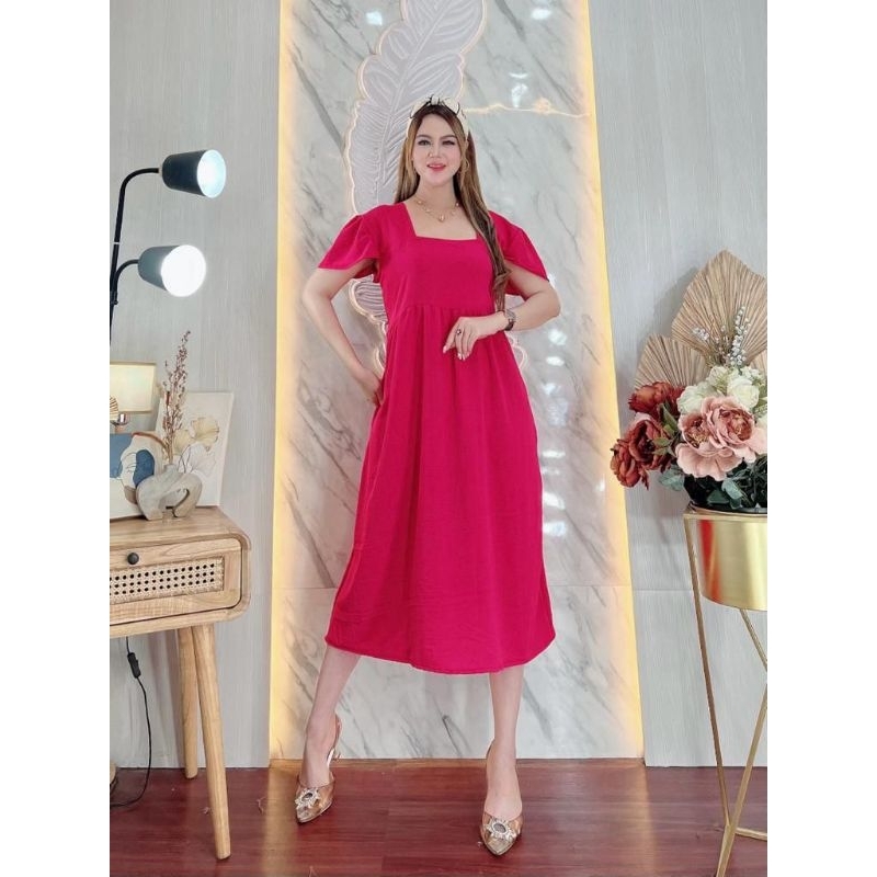 DASTER MAURA CAP | Gamis Wanita Jumbo Ld 110 Bahan Rayon Midi | daster kupu