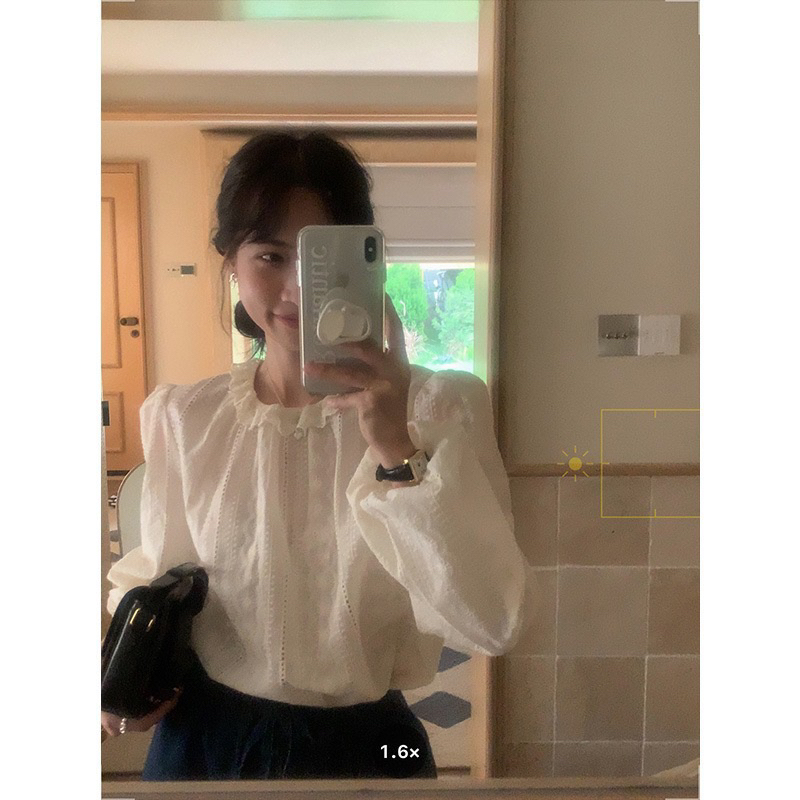 [LADY]Blouse putih lengan panjang renda Korea Style