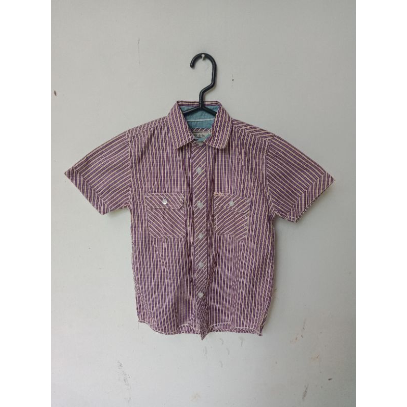 kemeja anak garis ungu kuning polo preloved