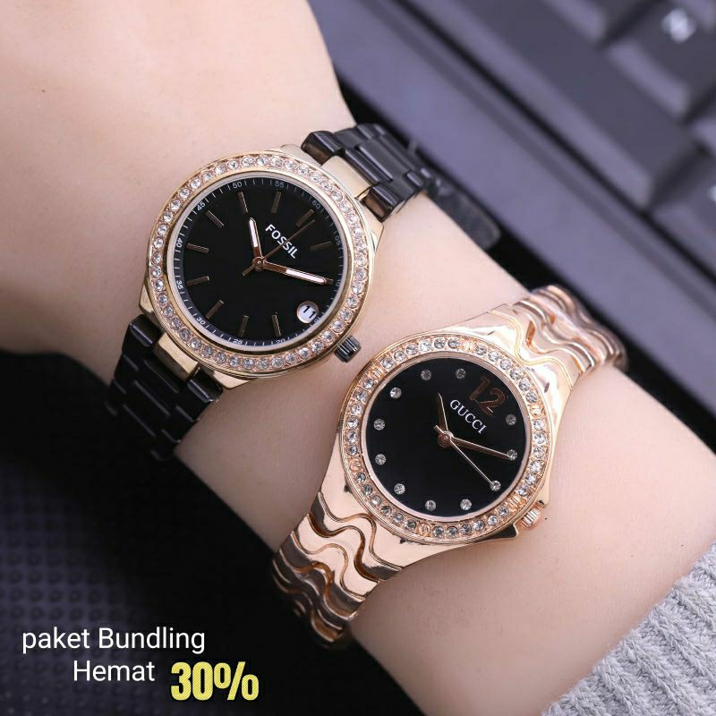 Paket Bundling Buy 1 Get 2 Jam Tangan F0ss1l + Gucc1 Terlaris Wanita Best Price Hot Sale