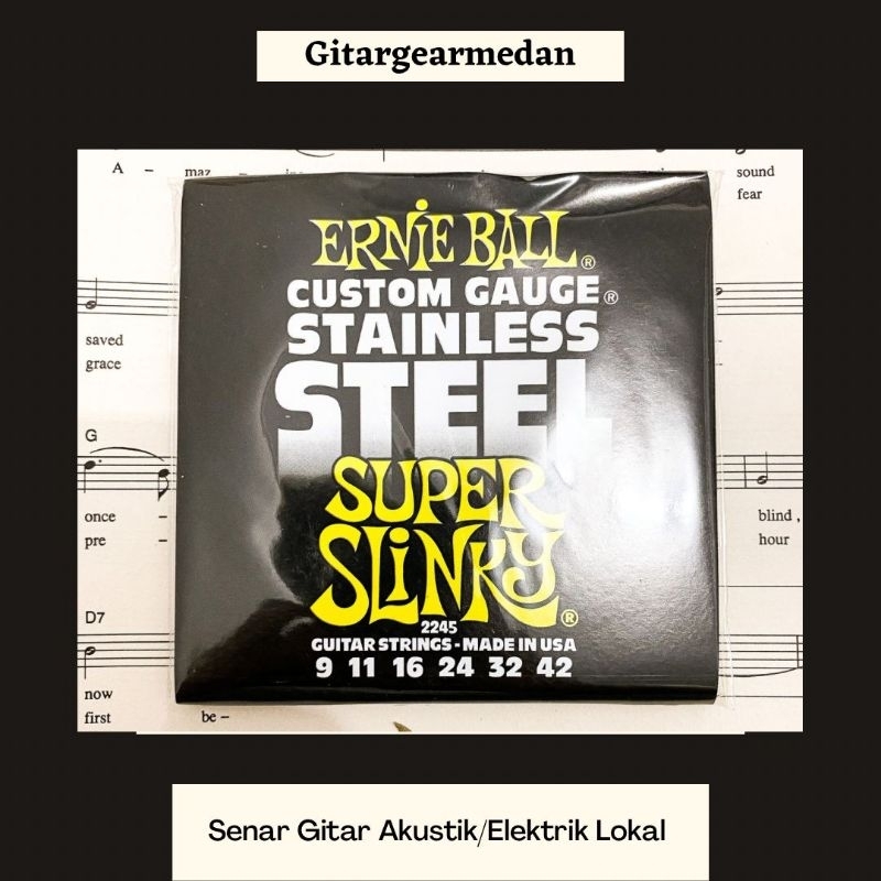 SENAR GITAR AKUSTIK DAN ELEKTRIK LOKAL ERNIE BALL CUSTOM GAUGE STAINLESS 9-42