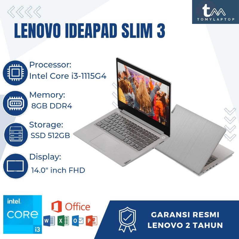 LAPTOP BARU LENOVO IDEAPAD SLIM 3/CORE I3/RAM 8GB/SSD 512GB/14.0 FHD